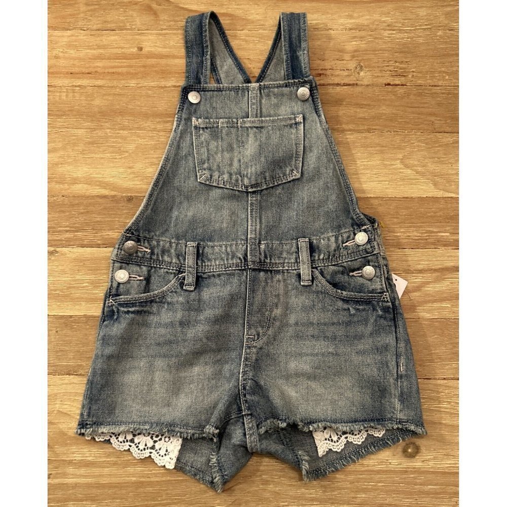 Old Navy Denim Jean Short-alls Overalls Cutoffs Lace Girls Medium (8)